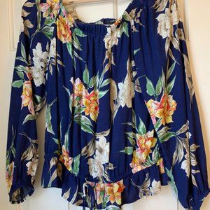 Bright blue multi colored blouse